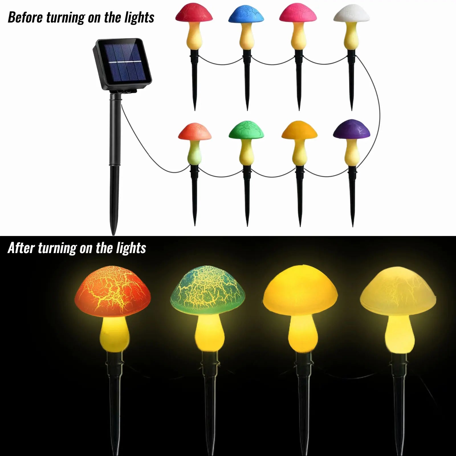 8 Pack Cracked Mushroom Solar Lights Halloween Christmas Multicolored Mushroom Lamp Waterproof Stake Lights Garden Decoration